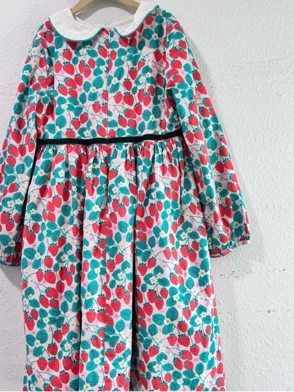 Little miss Strawberry Print Dress with Peter Pan Collar - Red & Teal